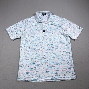 Bad Birdie Polo Shirt Men L Abstract Print Blue Pink Golf Performance Stretch‎